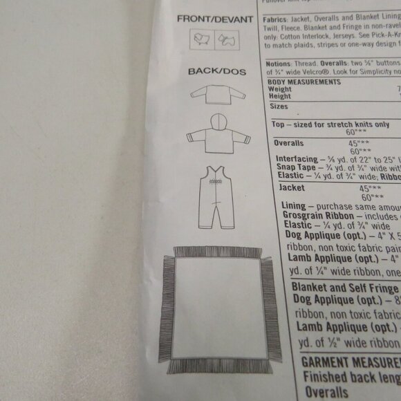 Simplicity 8371 Clothing Sewing Pattern NB- 18mts UNCUT Overalls, Jacket etc - Picture 5 of 9